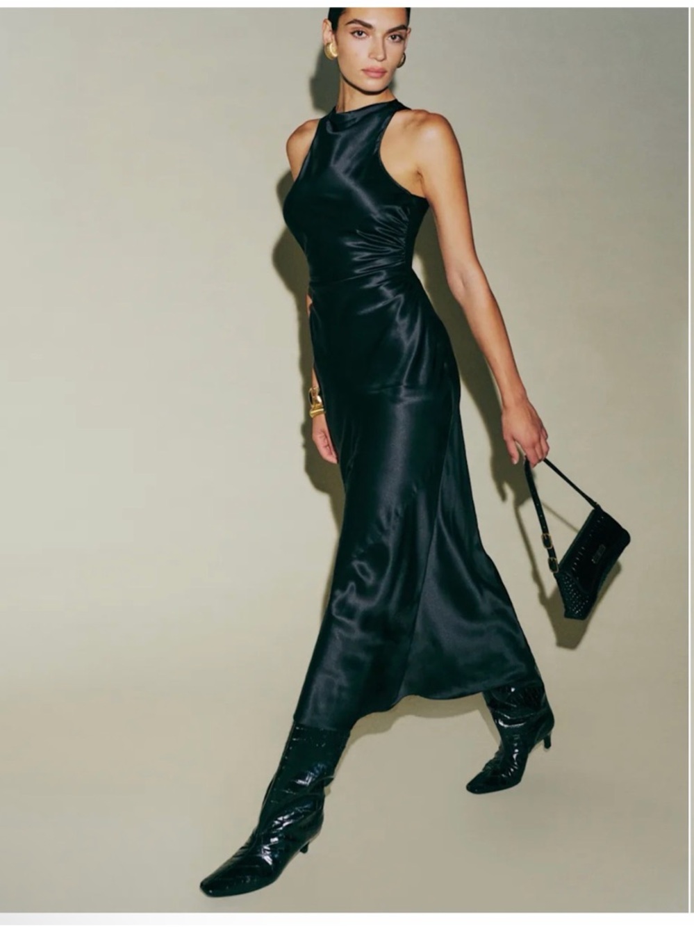 Reformation Black Satin Halter Midi Dress